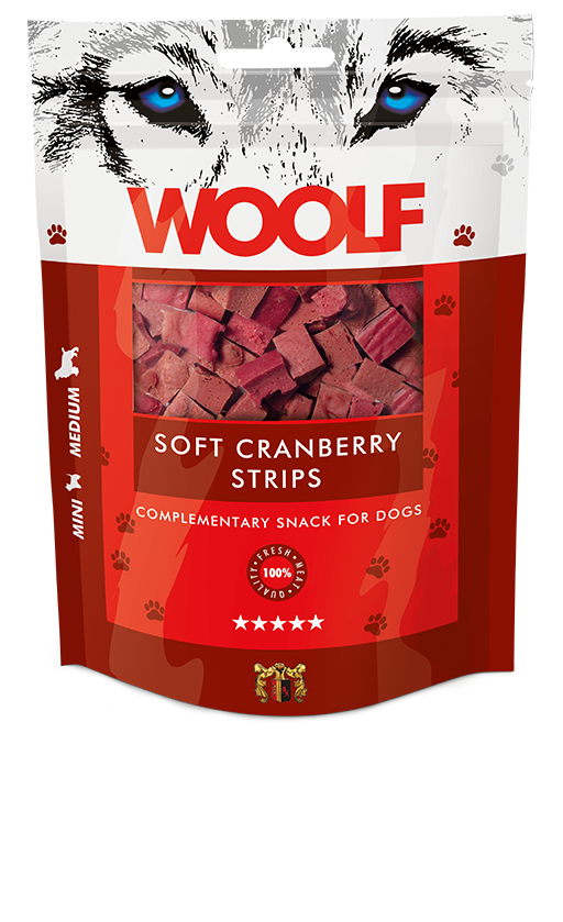 Woolf Soft Cranberry Strips – 100g 