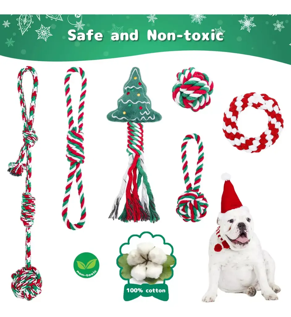 Pets.Love.Earth Christmas Rope Toy Kit With Santa – 8 pack  