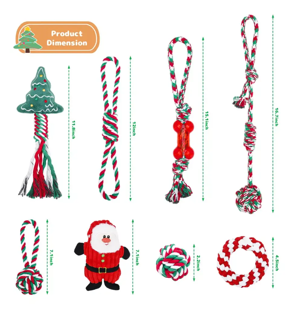 Pets.Love.Earth Christmas Rope Toy Kit With Santa – 8 pack  