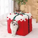 Pets.Love.Earth Christmas Present Box Cube Bed - 2 in 1 Collapsible 