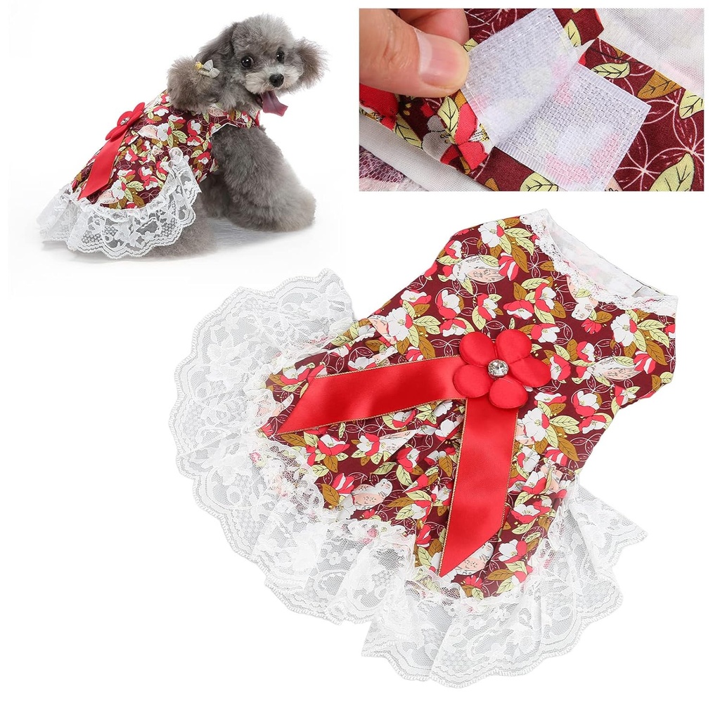 Pets.Love.Earth Floral Dress - Red Flower Bow