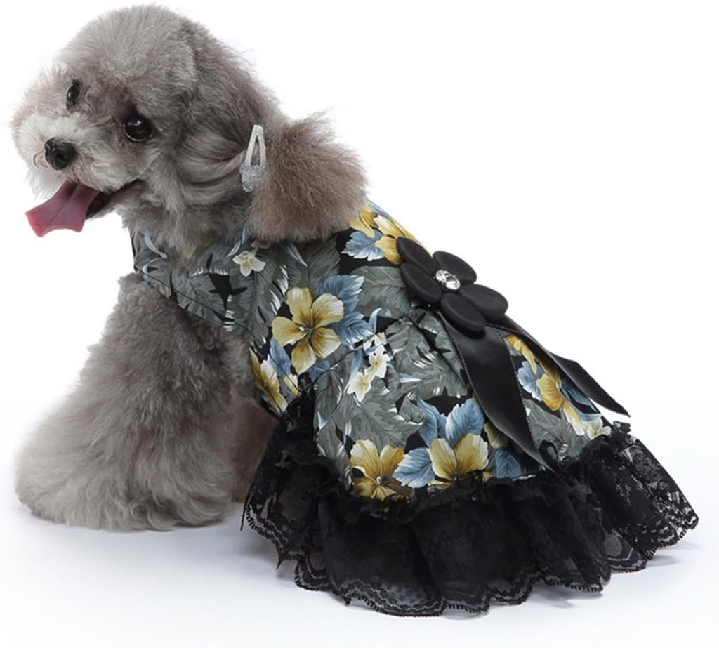 Pets.Love.Earth Floral Dress - Black Flower Bow