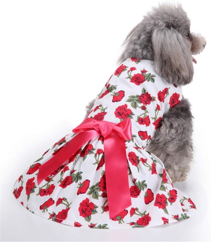 Pets.Love.Earth White with Roses Ribbon Cozy Sleeveless Dress Red