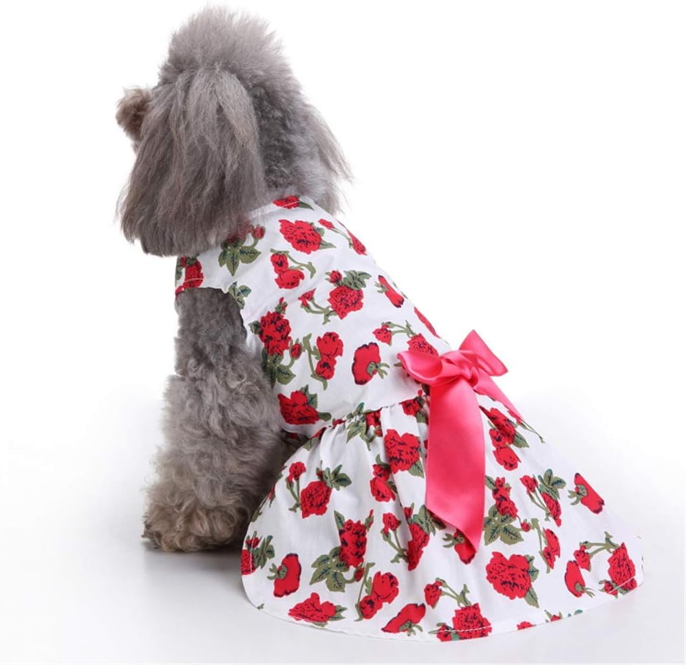 Pets.Love.Earth White with Roses Ribbon Cozy Sleeveless Dress Red