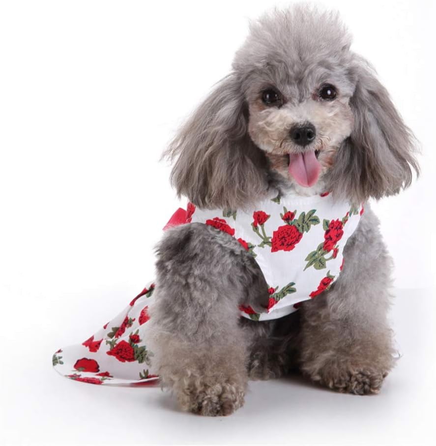 Pets.Love.Earth White with Roses Ribbon Cozy Sleeveless Dress Red