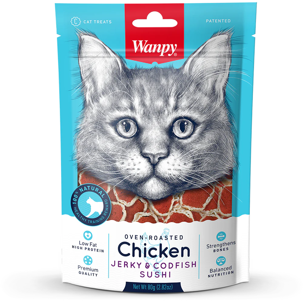 Wanpy Chicken Jerky & Codfish Sushi – 80g 