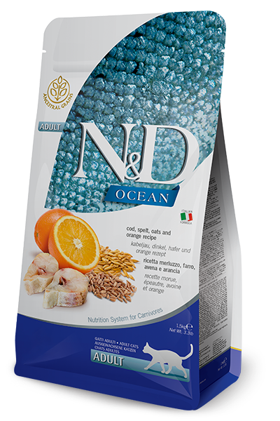 Farmina N&D Ocean Feline - Cod Spelt Oats and Orange   Adult 1.5 kg