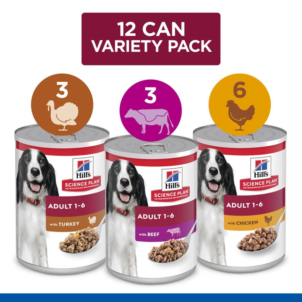 Hill's Science Plan Canine Adult Multipack Canned 370gx12 with Chicken, Turkey & Beef