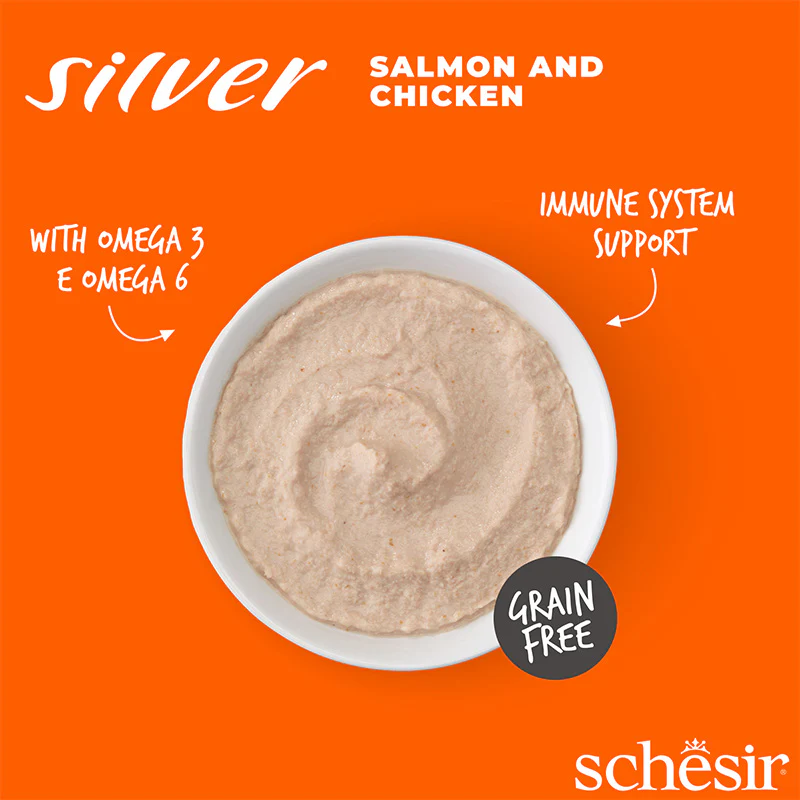 Schesir Silver Pouch for Cat Chicken and Salmon in Mousse 80g