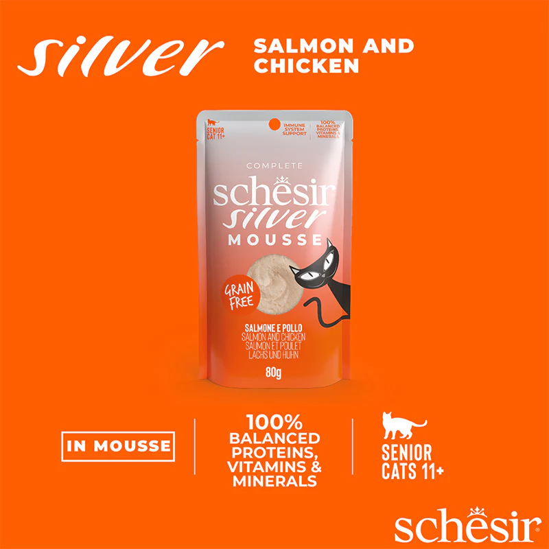 Schesir Silver Pouch for Cat Chicken and Salmon in Mousse 80g