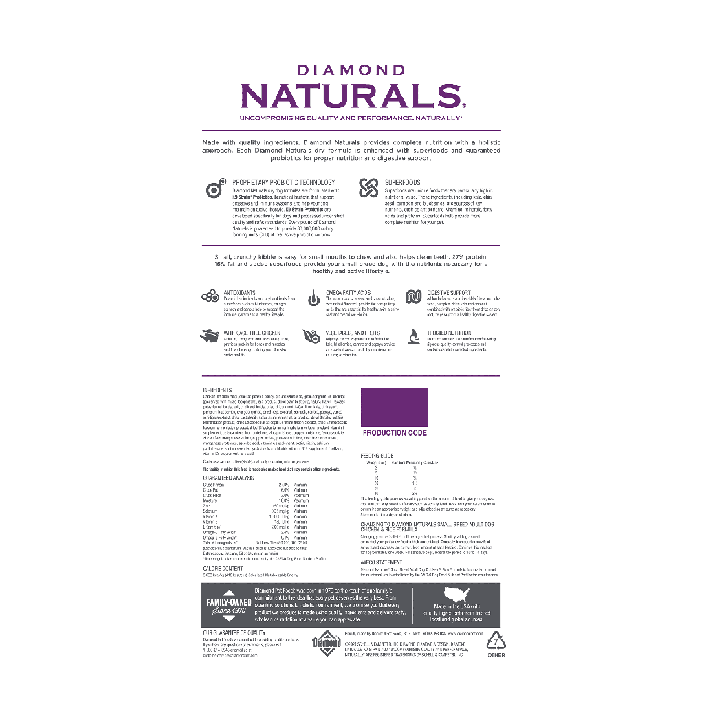 Diamond Naturals Small Breed Adult Dog Chicken & Rice Formula 