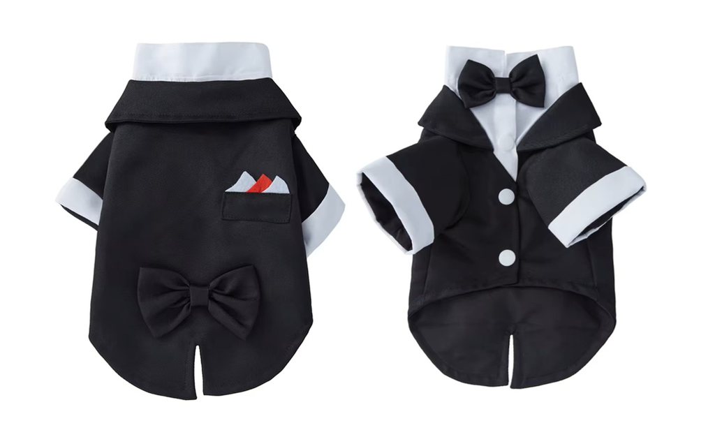 Pets.Love.Earth Black Tuxedo - With Attached Bow 