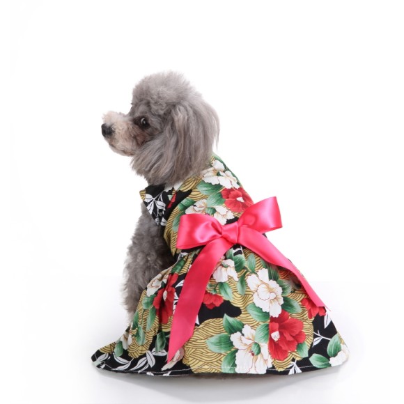 [6083174351271] Pets.Love.Earth Flower Cocktail Dress With Red Bow (Small)