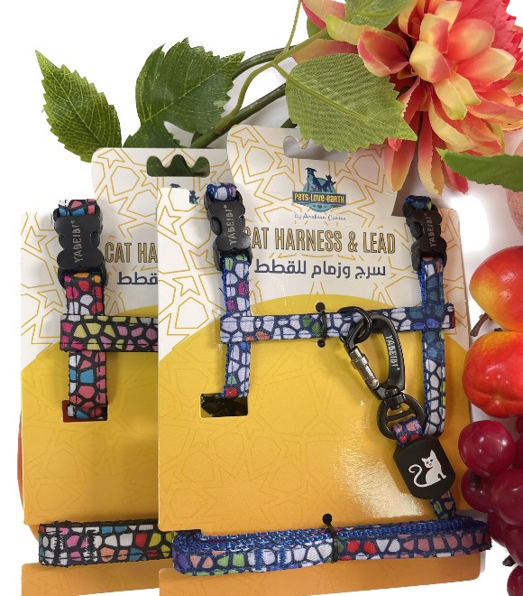 مقود وهارنس للقطط من النايلون بتصميم الحجر الملون من بت لوف إيرث