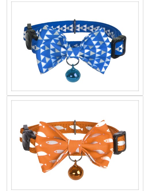 Dogness Cat Collar - Reflective Blue Fish and Orange Triangle