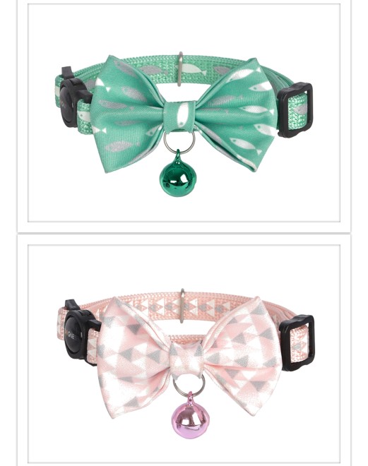 Dogness Cat Collar - Reflective Pink Triangle and Green fish
