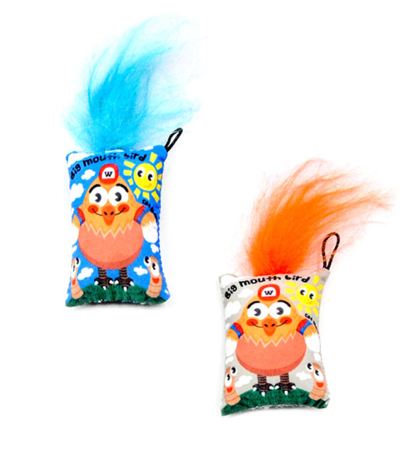 Pet Interest Big Mouth Hairy Bird 3D cat Toy with Silverline Blue