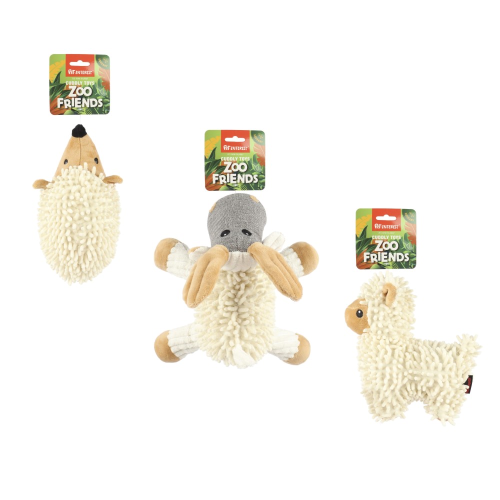 Pet Interest Zoo Friends Cuddly Squeaky Toy Noodle Animals