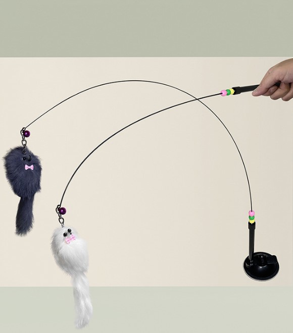 Pets.love.Earth Long Steel Wire Teaser with Suction Cup - White