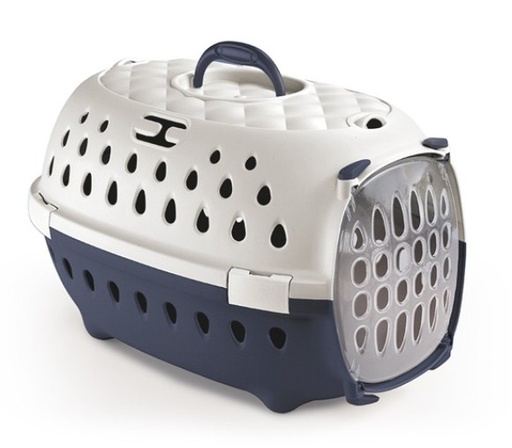 [8003507989146] Stefanplast Pet Carrier Chic Travel Navy Blue/White 34.5x50x32.5h Cm