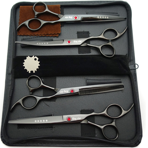 7.0 Titanium Professional Dog Grooming Scissor Set of 4 (Bright Black)