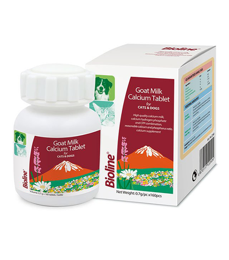 [6970117122404] Bioline Calcium Tablet with Goat Milk for Cats & Dogs 160 Tablets