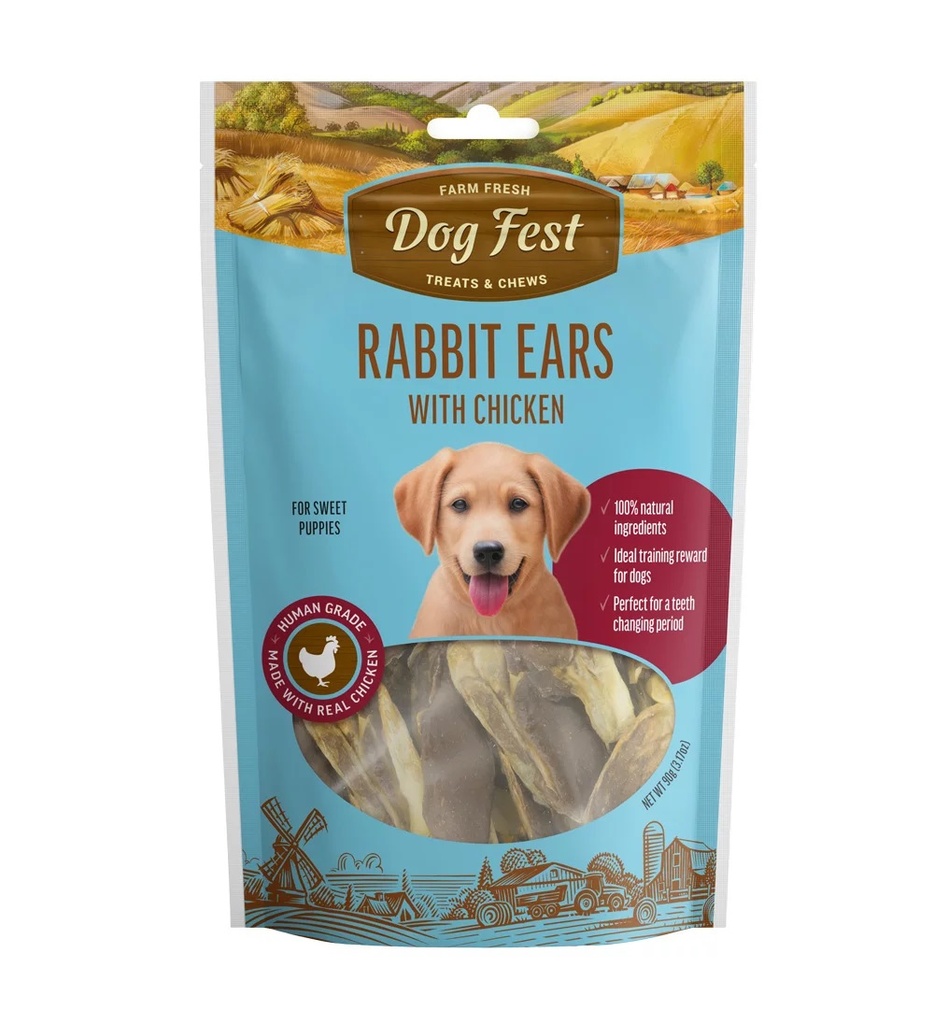 Dog Fest Farm Fresh Rabbit Ears with Chicken For Puppies 90g