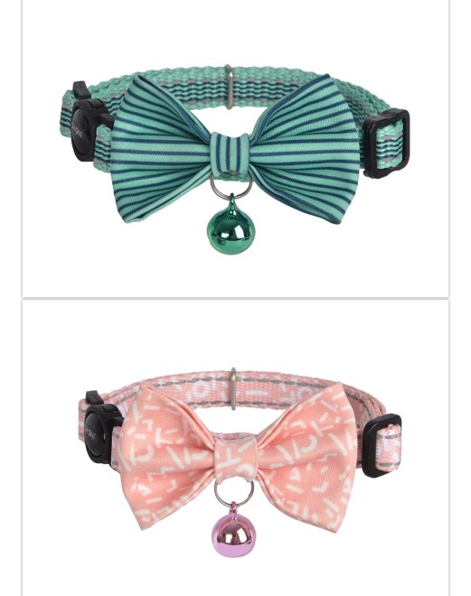 Dogness Cat Collar - Pink letter and  Green stripes