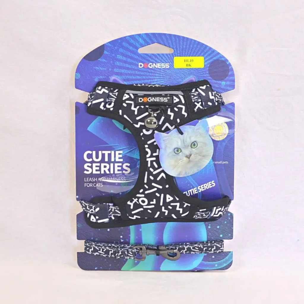 حزام للقطط والكلاب الصغيرة (16-25 سم، 5-12 رطل) باللون الأسود من دوغنس