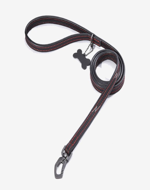 مقود من جلد نابا بخياطة عاكسة على شكل سهم - أسود من دوغنس