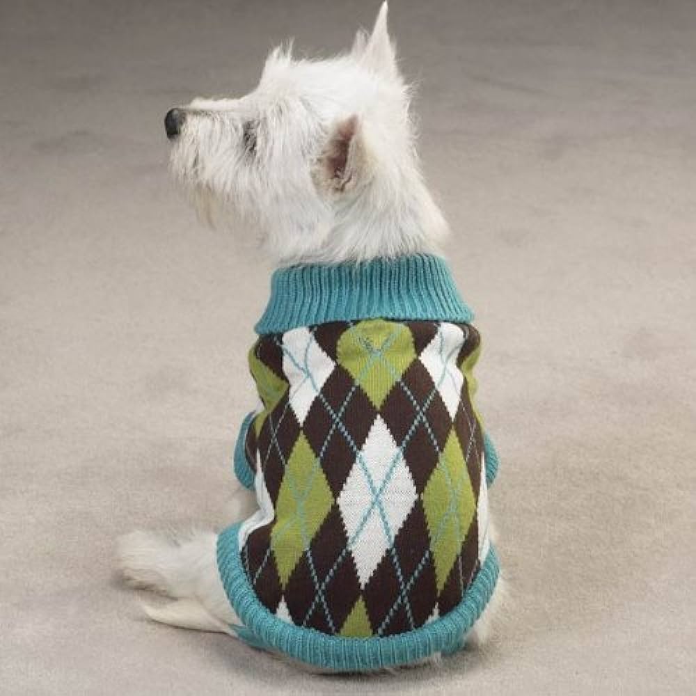 East Side Collection Acrylic Holiday Argyle Dog Sweater, 8-inch, XX-small, Green