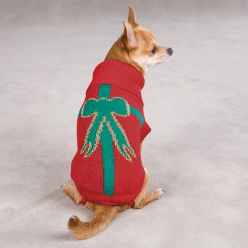 East Side Collection Acrylic Present Dog Sweater, XX-Small, 8-Inch, Red