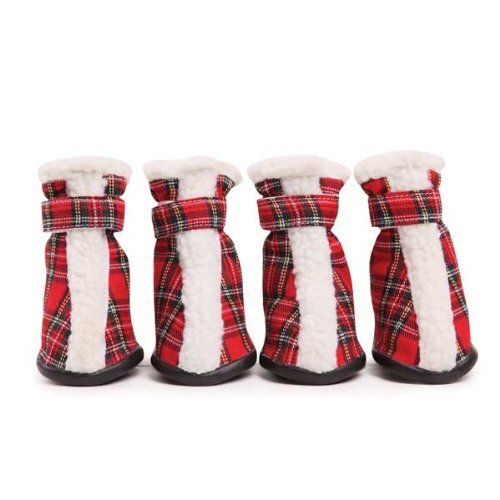 East Side Collection Polyester Holiday Tartan Dog Boots, X-small, Red