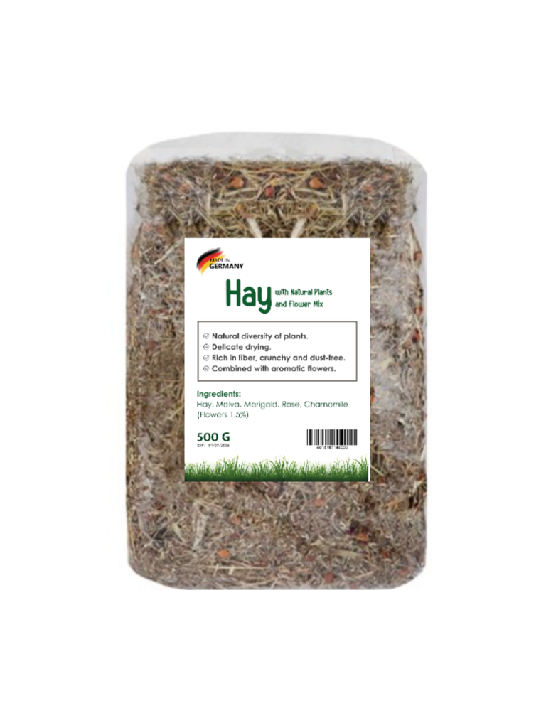 Fresh Grass Hay with Natural Plants and Flower Mix 500g