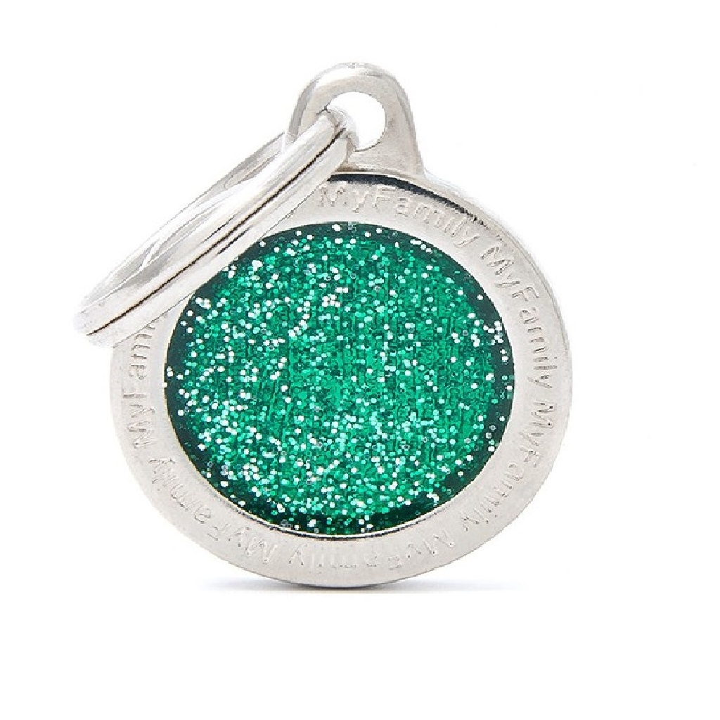 [8055960257522] My Family Shine ID Tag - Glitter Circle Green BIG