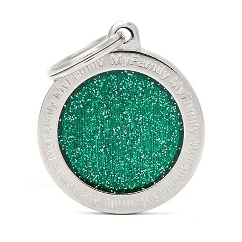 My Family Shine ID Tag - Glitter Circle Green Small