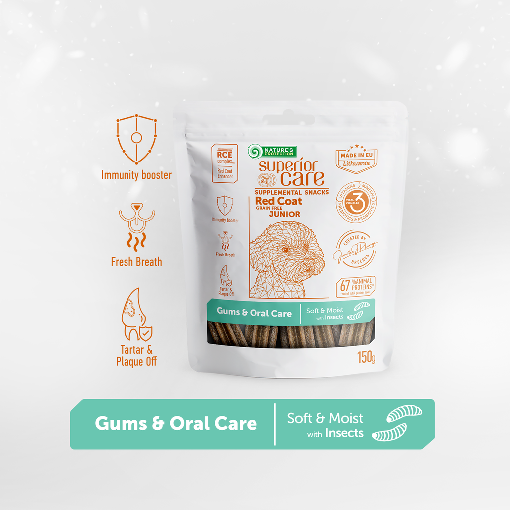 Nature's Protection Superior Care Red Coat Supplemental Snack Gums & Oral Care with Insects For Junior Dogs 150g
