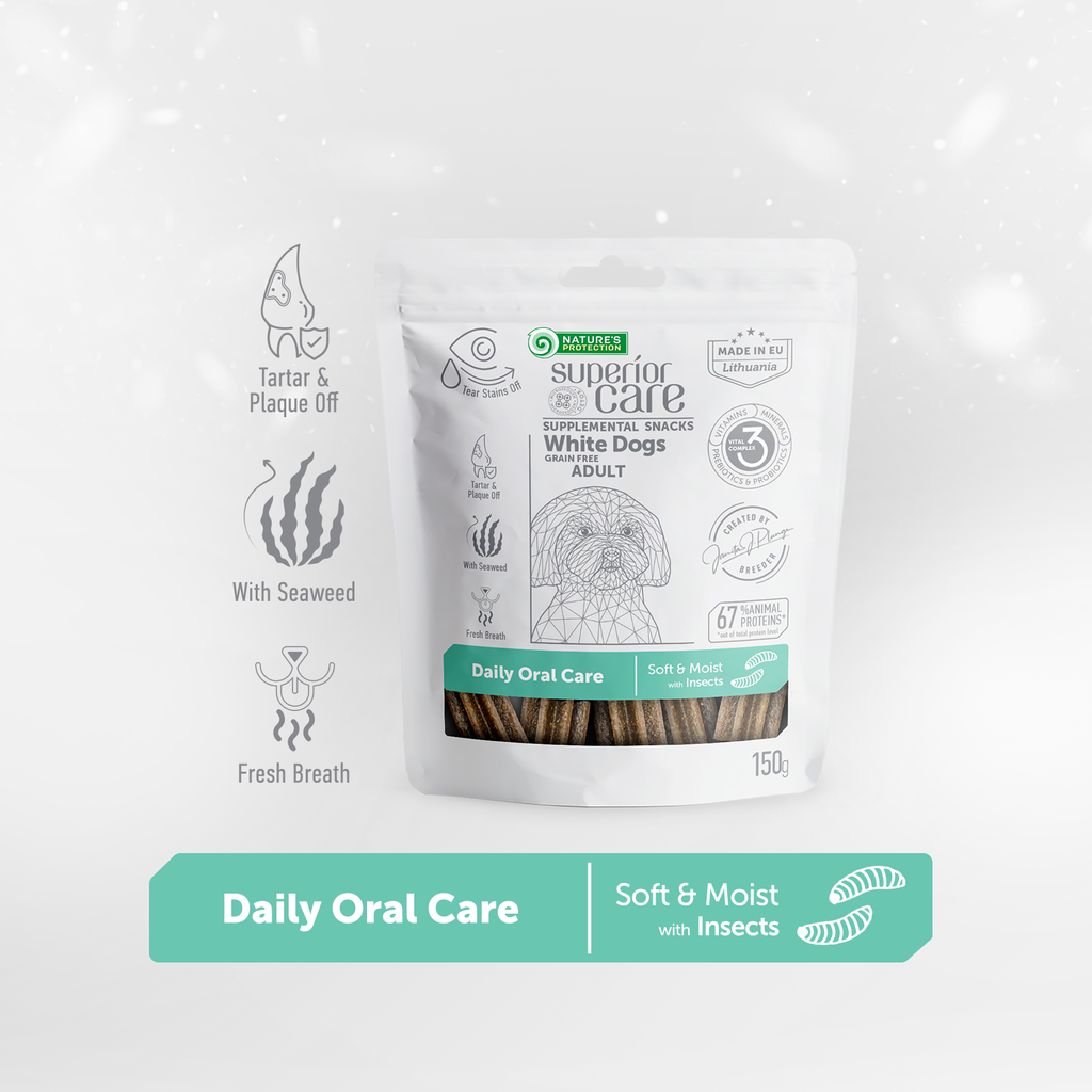 Nature's Protection Superior Care White Coat Supplemental Snacks Daily Oral Care with Insects For Adult Dogs 150g