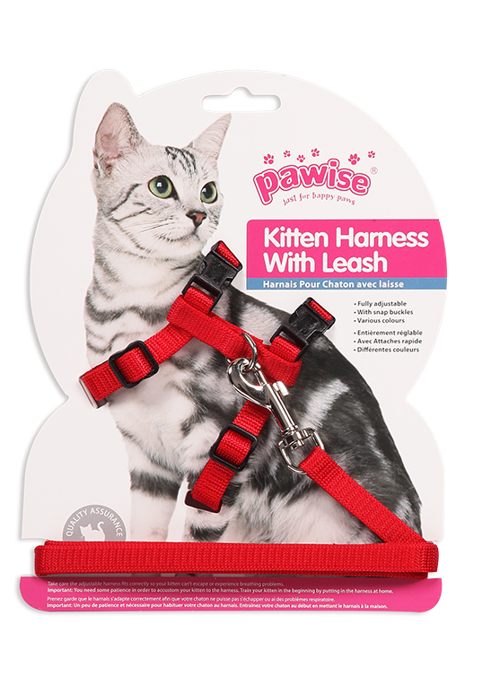 Pawise Kitten Harness  (19-32/27-47cm) W/1.2 Leash-Red/Blue M