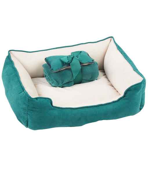 Pawise Pet Bed w/Blanket & Bone  22x17x7" Green