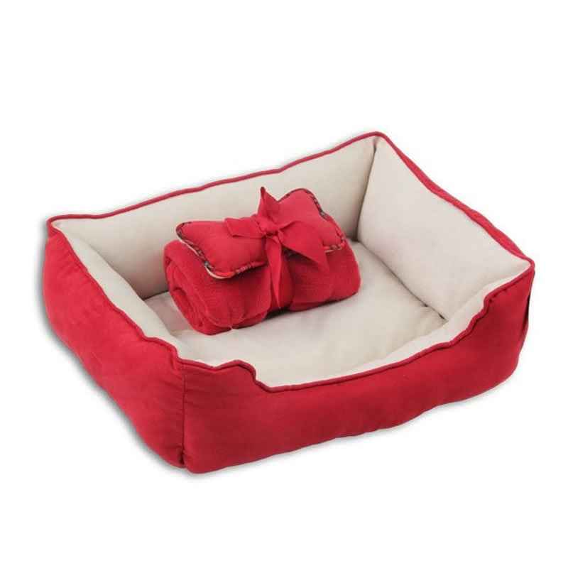 Pawise Pet Bed w/Blanket & Bone  22x17x7" Red