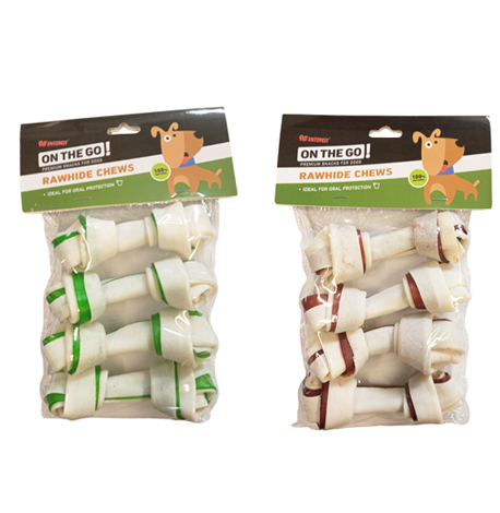 Pet Interest OTG Rawhide Knotted Bone - Double Colour, 4" x 25–30g (4 pcs) 