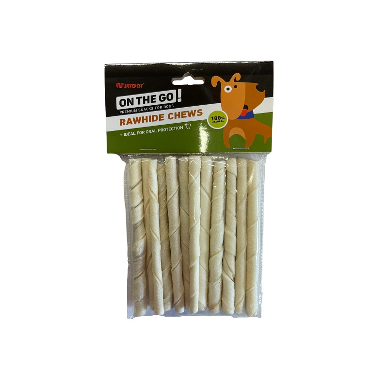 Pet Interest OTG Rawhide Twisted Sticks - White, 5 x 8–9g (10 pcs)" 