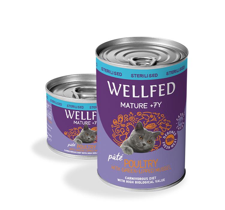 Pet Interest Wellfed Sterilized Poultry in Broth with Mussel Mature 7yrs Canned Paté