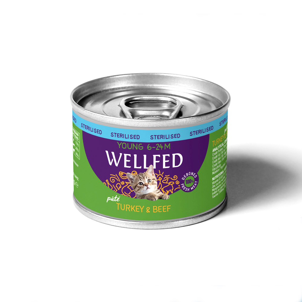 Pet Interest Wellfed Young Sterilized (6 - 24 months) Turkey & Beef Canned Paté 