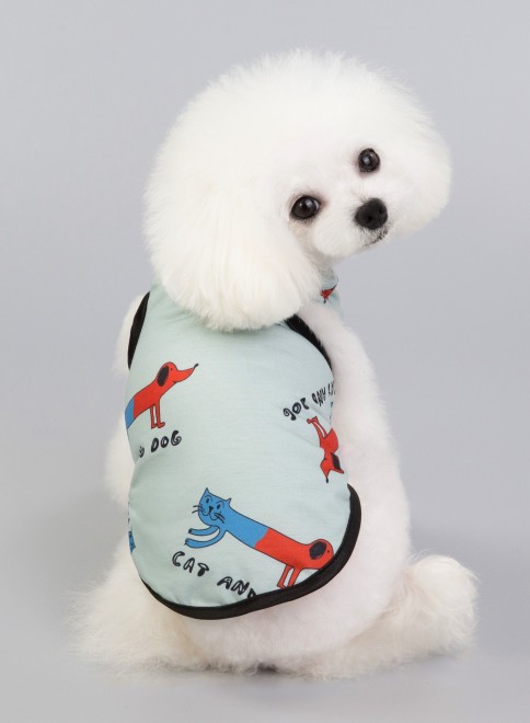 Pets.Love.Earth Cat & Dog Cartoon Tank-Top Blue