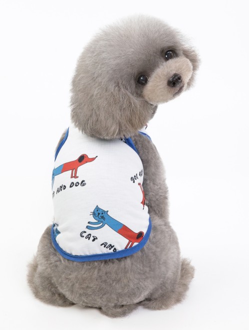 Pets.Love.Earth Cat & Dog Cartoon Tank-Top White