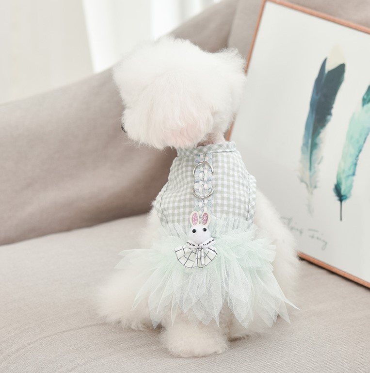 Pets.Love.Earth Checkered Tutu Light Green With Leash