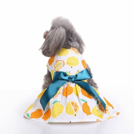 [6083174351196] Pets.Love.Earth Citrus Cocktail Dress With Blue Bow (Small)