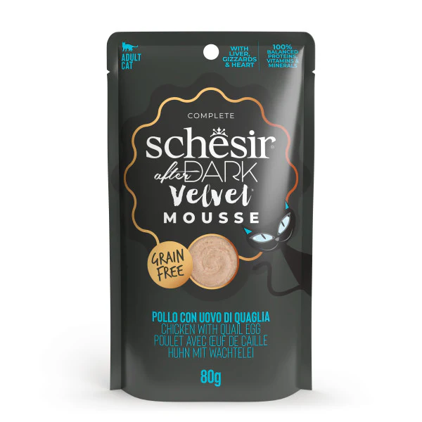 Schesir After Dark Pouch for Cat Velvet Mousse Chicken with Quail Egg 80g